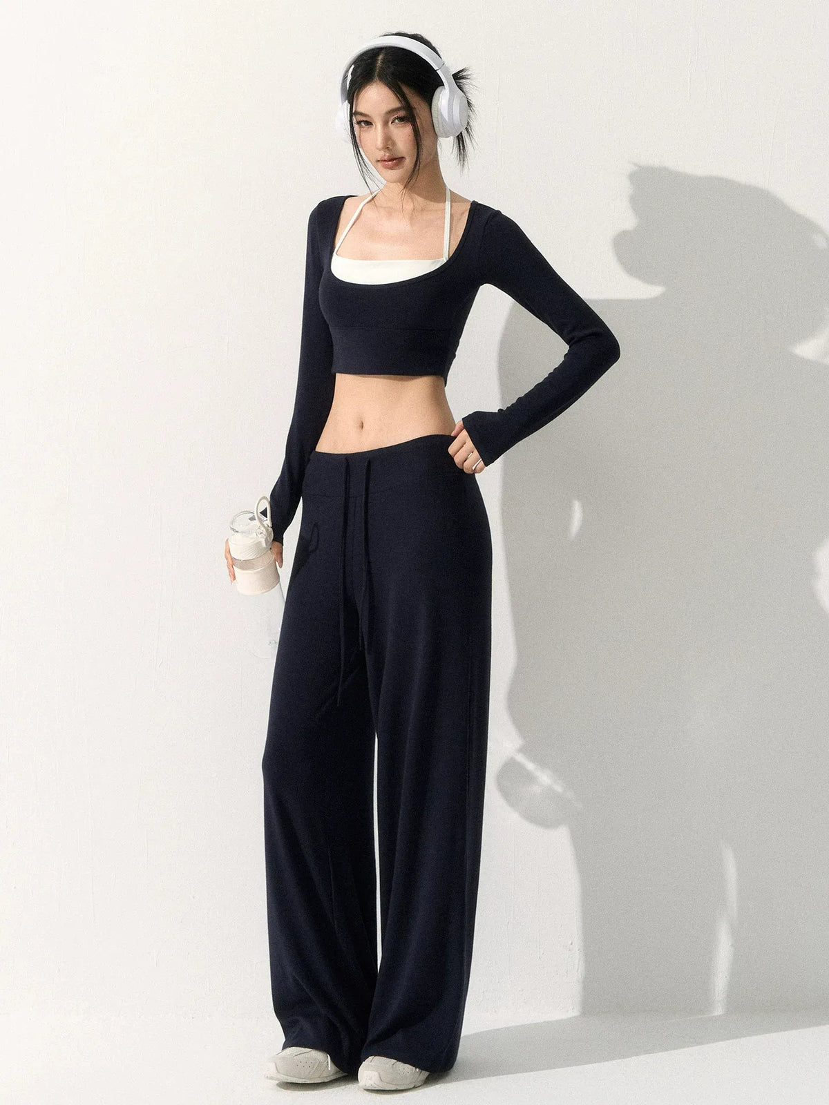 【カップ付き×着痩せ】レイヤード風 美ライン長袖ヨガトップス 4263