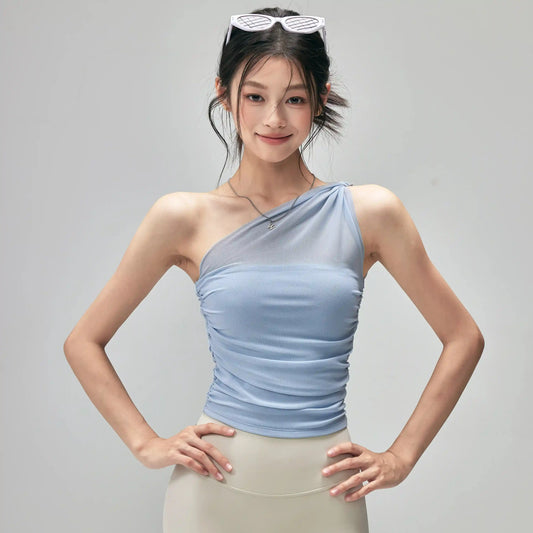 【揺れない一体型】シアー切替 美背中ヨガスポブラトップ 2662