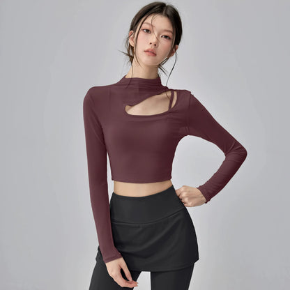 【カップ一体型×シアー切替】美ライン長袖 ヨガ＆ピラティストップス